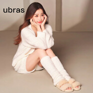 ubras【虞書欣同款】兔絨絨開襟家居服套裝厚款女加絨睡衣冬季女 【長袖短褲套裝】拿鐵灰色 L