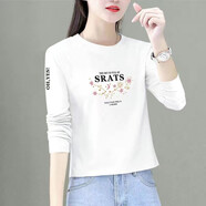 尚濤長袖t恤女2025春秋季女裝新款韓版寬松休閑體恤女上衣打底衫 白色（SRATS星星） L 建議80-95斤