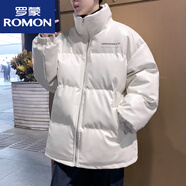羅蒙（ROMON）冬裝情侶立領(lǐng)羽絨棉服PU皮衣加厚保暖面包服寬松羽絨棉服外套男女 米白色 M