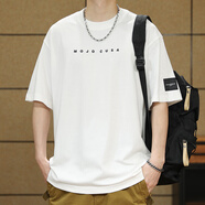 依郎酷夏季260g重磅短袖t恤男潮牌高密刺繡印花T恤男士純棉圓領(lǐng)寬松上衣 白色【印花】 3XL 【180-200斤】