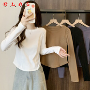 RLAS白色不規(guī)則正肩長袖t恤女秋冬加厚內(nèi)搭短款上衣服修身德絨打底衫 白色T恤【早春季2024年新款/今年 S(80-95斤)