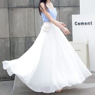 鸞姿雪紡白色仙女裙大擺跳舞蹈長(cháng)裙高腰垂感A字半身百褶沙灘裙夏 白色 78cm 均碼 95-135斤