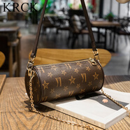 KRCK小包包女2025新款lk鏈條圓筒枕頭包輕奢時(shí)尚小眾迷你單肩斜挎包 啡色 長(cháng)21直徑10