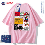 NASA GISSt恤夏落肩國潮牌寬松打底衫ins潮流高街休閑情侶裝t恤高街ins潮 80143亮粉色 2XL 建議160-175斤