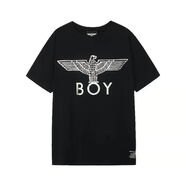 BOYCLN春秋潮牌男女情侶款純棉老鷹印花經(jīng)典燙畫寬松圓領(lǐng)短袖T恤 黑色 T500 S 120-140斤
