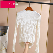 QIYUN 半高領(lǐng)羊毛打底衫女秋冬內搭長(cháng)袖薄款毛衣洋氣小衫褶皺針織衫 白色 2XL
