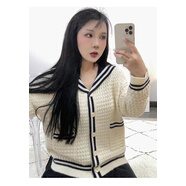 UJXW針織衫女春秋薄款2024年新款女裝英倫風(fēng)毛衣遮肉海領(lǐng)針織開衫 米白色 S