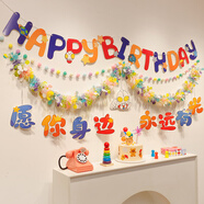 多美憶生日場景布置彩條拉花串燈拉旗兒童男女孩生日派對背景墻裝飾D2