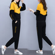 五個橘子衛(wèi)衣女寬松 2022春秋新款女裝韓版學生上衣休閑褲女小個子外套休閑運動服衛(wèi)衣套裝女 黃色(不加絨) M(85-105斤)