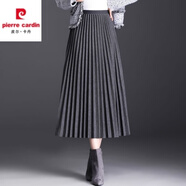 皮爾卡丹毛呢百褶裙半身裙女秋冬季2025新款高腰A字裙中長(cháng)垂感顯瘦大擺裙 灰色 L 95-115斤