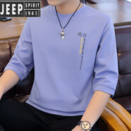 JEEP SPIRIT7七分袖男T恤夏季韓版潮流圓領(lǐng)5五.分袖上衣中袖春秋寬松體恤透氣 055藍(lán)色 XXL