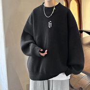 OEMG 半高領(lǐng)毛衣男女秋冬季加絨加厚內(nèi)搭打底衫潮牌慵懶風(fēng)針織衫外套 黑色 M [建議90-110斤]