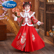 迪士尼（Disney）【品牌上新】女童漢服秋冬古裝拜年服新年裝加厚兒童唐裝中國風(fēng)女 2298紅色【收藏+流蘇】 110