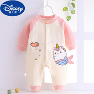 迪士尼（Disney）秋冬季嬰兒衣服中厚夾棉男女寶寶秋裝連體衣新生兒哈衣爬服春秋款 深粉紅 粉色獨角獸連體保暖 59cm (5-11斤內(nèi)合適)
