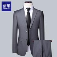 羅蒙男士西服套裝商務(wù)職業(yè)正裝小西裝結(jié)婚新郎上班春秋季修身外套 灰色（西服+褲子） L