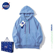 NASALIKE官方潮牌連帽開(kāi)衫衛(wèi)衣男秋冬季簡(jiǎn)約純色外套男女情侶加厚長(zhǎng)袖上衣 淺藍(lán)色 3XL（建議160-200斤）