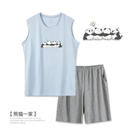 夫尼保羅睡衣男童青少年夏季2024新款無(wú)袖純棉家居服套裝學(xué)生夏天薄款背心 杏色-休閑時(shí)光 【設計師原創(chuàng  )IP】 L （167-172厘米 111-125斤）