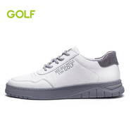 GOLF高爾夫板鞋男真皮透氣休閑鞋時尚百搭潮流鞋子男牛皮商務(wù)休閑皮鞋 灰+白色 40