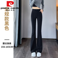 皮爾卡丹加絨加厚褲女黑色微喇叭褲秋冬高腰小個子新款休閑垂感拖 黑色常規(guī) XL