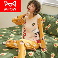 貓人（MiiOW）睡衣女春秋款純棉長(zhǎng)袖韓版秋冬夏季學(xué)生家居服可愛2025年新款套裝 長(zhǎng)袖長(zhǎng)褲873 3XL 女：(建議體重135-160斤)