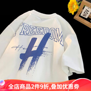 侯七爺（HOUQIYE）夏季短袖t恤男士重磅純棉青少年簡(jiǎn)約潮流痞帥寬松休閑半截袖體恤 白色 XL
