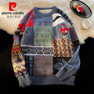 皮爾卡丹（pierre cardin）加絨加厚保暖冬季圣誕節毛衣針織衫圓領(lǐng)潮流慵懶風(fēng)個(gè)性外套線(xiàn)衣 常規 藍色 XL