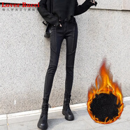 LOVER RUCCI歐洲站潮靴褲2025春秋牛仔褲女緊身小腳褲彈力高腰加長(cháng)鉛筆褲子 黑色拼接款加 絨 正?？?27 100斤左右