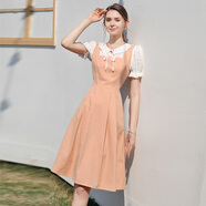 勿忘花桔色減齡拼接假兩件連衣裙女2025夏季新款法式溫柔顯瘦裙子 桔色 XL