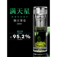 鋼盾鋼化玻璃杯水杯防摔男泡茶杯子水晶杯喝茶玻璃杯子玻璃杯雙層水杯 【水晶蓋】獨立茶倉 320ml