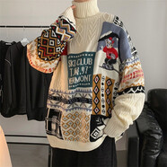 柯菲沃毛衣男慵懶風(fēng)卡通動(dòng)漫針織衫毛衣男加厚情侶裝個(gè)性街頭痞帥針織衫 魔王-A45高領(lǐng)杏色 L