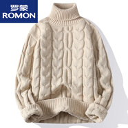 羅蒙（ROMON）高領(lǐng)毛衣男士秋冬季加厚粗線麻花針織衫潮流感慵懶風(fēng)冬款衣服 M22070卡其色 M