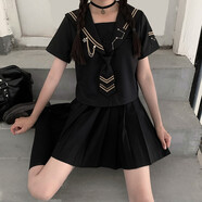 【JK制服官方】| 日月星辰 | 日系正統(tǒng)軟妹JK制服裙名古屋襟三本中間服學(xué)生水手服套裝 夜巡短袖一套 XXL