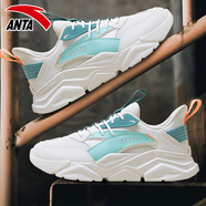 安踏男鞋休閑鞋男款2025夏季厚底老爹鞋輕便透氣跑步鞋復古運動(dòng)鞋子 -10象牙白/河水藍/絲藍綠 45