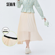 森馬【商場(chǎng)同款】森馬半身裙女撞色寬松中長(cháng)裙夏新款拼接網(wǎng)紗百褶裙 白色調0311 155/62A/S