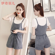 女裝2022年新款夏裝2022新款休閑背帶褲套裝女夏寬松雪紡氣質(zhì)小個(gè)子短褲連體褲兩件套 圖片色【背帶褲套裝】 XS【建議75-90斤內】