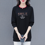 俞兆林衛(wèi)衣女中長款春秋2025新款時(shí)尚減齡上衣秋裝長袖女裝打底衫 黑色 3XL (推薦140-155斤)