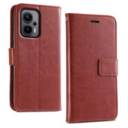 佩諾小米Redmi note12Tpro手機殼保護套紅米翻蓋式皮套硅膠軟殼全包邊防摔外殼男女款 【搭扣錢(qián)包款】棕色 紅米note12Tpro