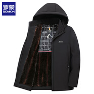 羅蒙（ROMON）棉服男中長(cháng)款冬季加絨厚棉衣外套中老年男士羽保暖絨服飾棉襖冬裝 2326黑色加絨 XL (建議體重100-125斤)