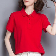 衣服女夏天的夏季短袖T恤女上衣有翻領短袖T恤新款夏季保羅polo衫男女工作服定制印logo 大紅色-體桖女 L 115-130斤-體桖女