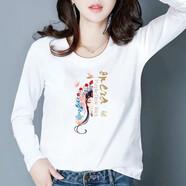 艾羅帝朗長(zhǎng)袖t恤女春秋純棉學(xué)生打底衫女新款寬松圓領(lǐng)長(zhǎng)袖上衣女t恤內(nèi)外穿 白色 長(zhǎng)袖/圓領(lǐng)【中國(guó)風(fēng) 美女】 M 碼【建議90-110斤】
