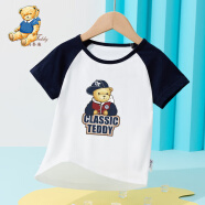 Classic Teddy精典泰迪儿童短袖T恤童装女童上衣男童夏装宝宝衣服1 棒球帽子熊同色插肩深蓝 100