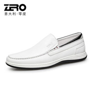 零度男鞋休閑鞋新款男士樂(lè )福鞋板鞋羊皮套腳一腳蹬懶人鞋商務(wù)休閑皮鞋 白色【官方發(fā)售】 38