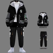 唐號(hào) 休閑外套男春秋韓版潮流寬松運(yùn)動(dòng)一套衣服2024三件套裝休閑夾克 二件套/夾克灰+褲子 XL