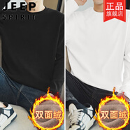 吉普（JEEP）雙面德絨打底衫男士長(zhǎng)袖t恤圓領(lǐng)秋冬季保暖加絨加厚內(nèi)搭純色秋衣 M14【雙面絨】黑色+白色 M