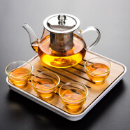 瓷牌茗茶具（cipaiming teaset） 透明玻璃茶具整套套裝家用功夫茶壺茶杯會(huì)客泡茶器 透明八駿壺4玉蘭杯+小四方盤(pán)