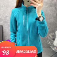 悍獸 戶外搖粒絨外套女抓絨衣秋冬加絨保暖立領(lǐng)鎖溫情侶款雙面絨休閑登山拉鏈開衫外套 669孔雀藍(lán)-女款 L