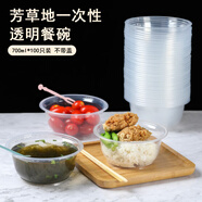 芳草地一次性碗700ml*100只打包餐盒餐碗加厚塑料碗餃子湯圓面碗不帶蓋