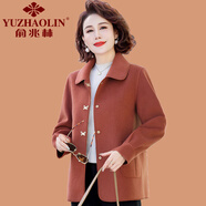 俞兆林（YUZHAOLIN）媽媽春裝短款雙面呢外套2025新款中老年女裝春秋洋氣高貴呢子上衣 紅色 XL (參考90-105斤)