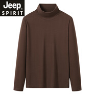 JEEP SPIRIT吉普德絨高領(lǐng)長袖T恤男2025秋冬季新款衛(wèi)衣保暖男士打底衫男裝冬 深棕色 L