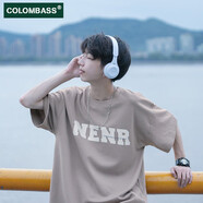Colombass純棉短袖t恤男夏季日系字母印花潮牌休閑潮流寬松半袖打底體恤衫 駝色 L/175(建議125-145斤)